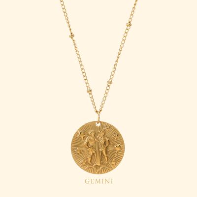 Zodiac necklace sign Gemin Gold