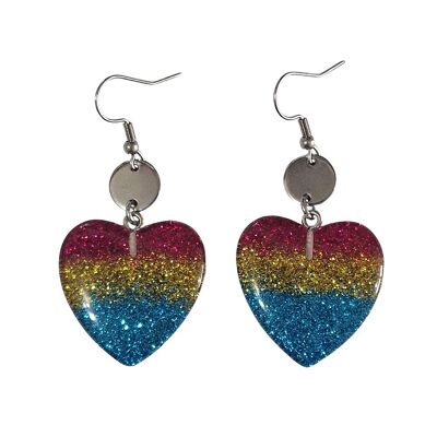 Orecchini cuore arcobaleno glitterato