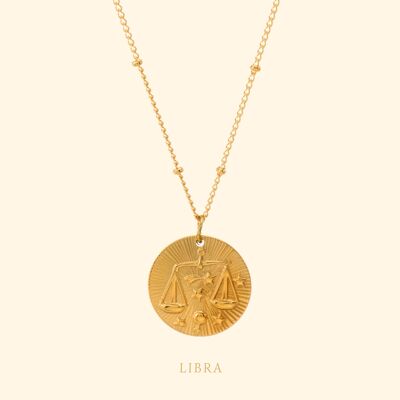 Zodiac necklace sign Libra Gold