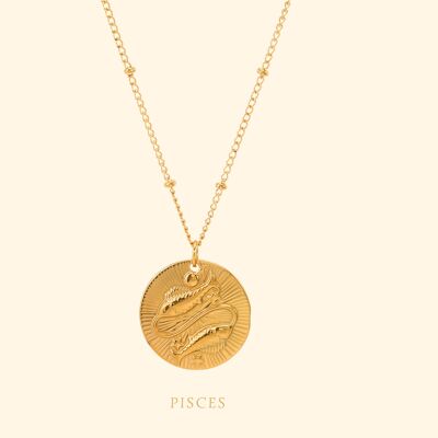 Zodiac necklace sign Pisces Gold