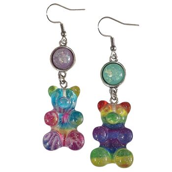 Boucles d’oreilles ours gommeux arc-en-ciel 1