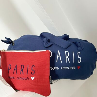 Duffel Bag Duo Navy -Paris mon Amour ♥ JO 2024- e la sua custodia color mandarino abbinata