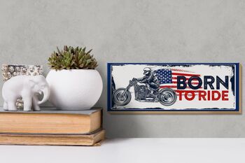 Panneau en bois disant Biker Born to Ride USA 27x10cm Moto 3