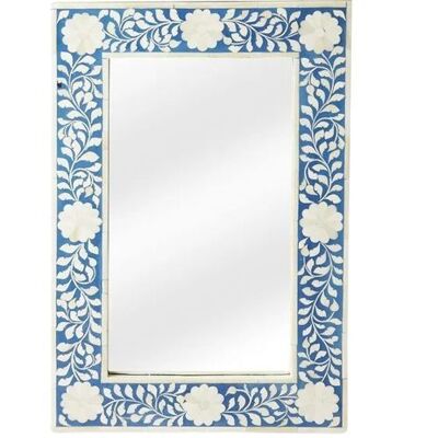 Specchio da parete con intarsio in osso bianco e blu