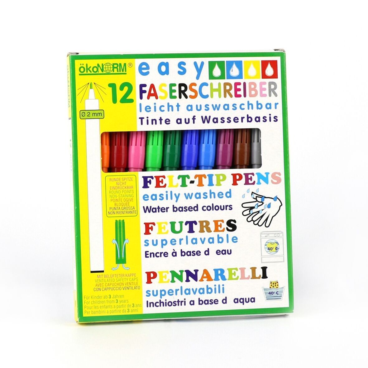 penna easy fibre, 2mm, facilmente lavabile - 12 colori
