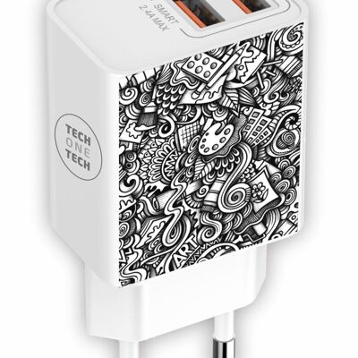Chargeur blanc art-déco, 2x USB, 2,4A