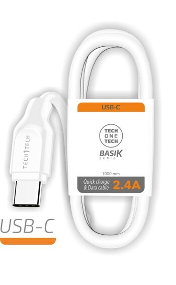 Câble BSK USB-A vers USB-C 1m 2,4A Blanc