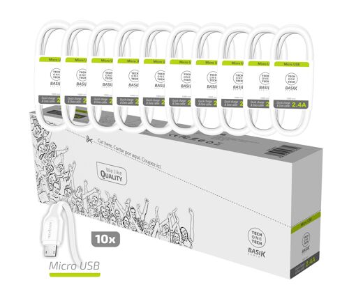 PACK ahorro 10 Cables BSK Micro-USB  2,4A blanco