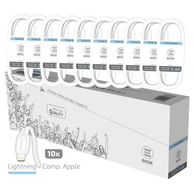 PACK ahorro 10 Cables BSK Lightning/Apple 2,4A