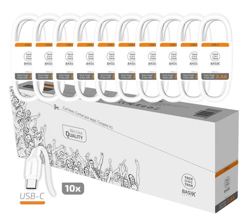 PACK ahorro 10 Cables BSK USB-C  2,4A blanco