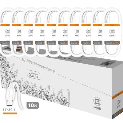 PACK ahorro 10 Cables BSK USB-C  2,4A blanco