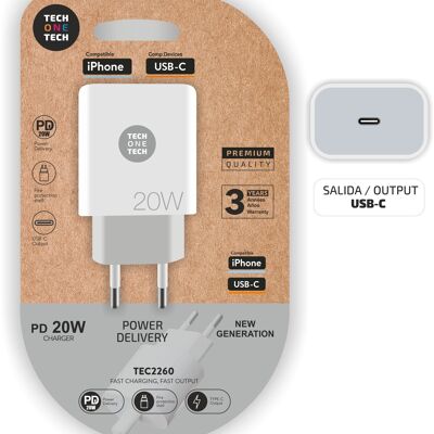 Cargador PD 20W Ultrarápido Power Delivery. Blanco