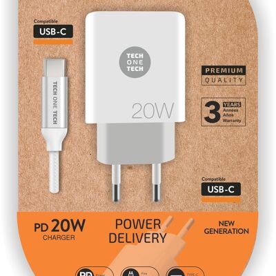 Chargeur PD 20W + câble USB-C blanc