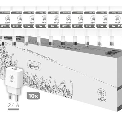 PACK risparmio di 10 caricabatterie BSK 2.4A bianchi (USB-A)