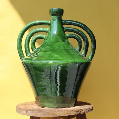 Vaso artigianale grande con manici multipli - Verde