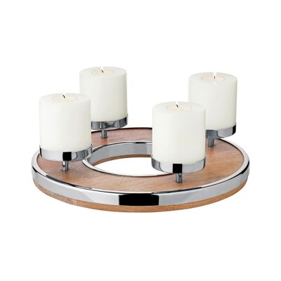Corona de Adviento Jale (Ø 36 cm), madera de mango con borde de acero inoxidable