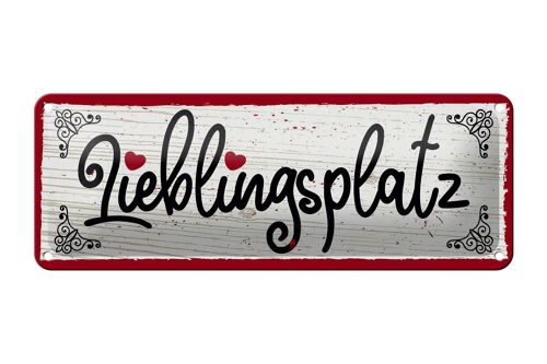 Blechschild Spruch 27x10cm Lieblingsplatz Herz rot Dekoration