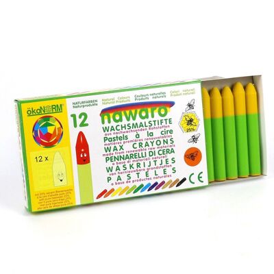 Crayons de cire Nawaro, étui carton, 12 pièces - jaune