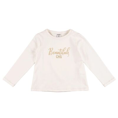 T-shirt écru a maniche lunghe da bambina Rif: 77292