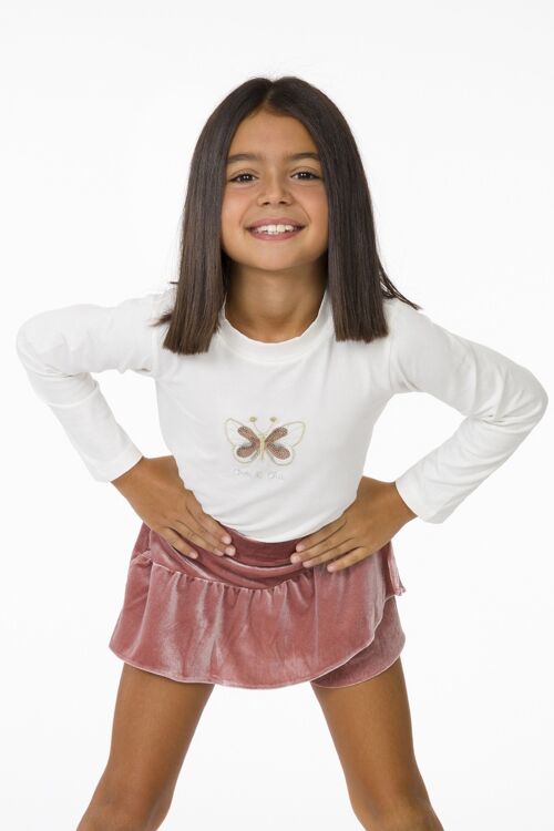 Girl's ecru T-shirt with butterfly detail Ref: 86355