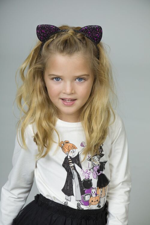 Girl's ecru t-shirt with witch drawing Ref: 86353