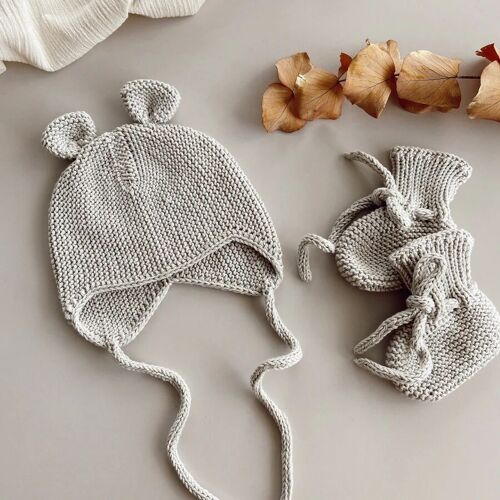 Organic Cotton Handmade Bear Bonnet and Booties