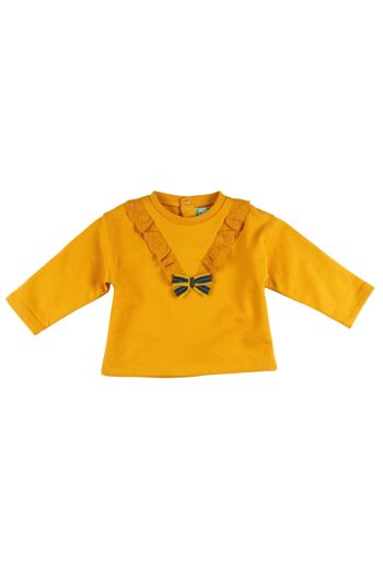 Sweat bébé fermé moutarde avec noeud Réf : 77539 1