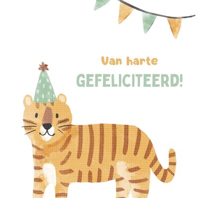 Postkarte - Glückwünsche - Tiger mit Partyhut - Kinderkarte