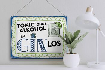 Plaque décorative en étain alcool 40x30 cm Tonic sans alcool, on continue Gin 3