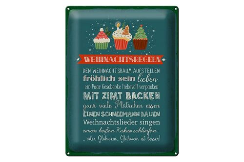 Blechschild Spruch 30x40 cm Weihnachtsregeln Deko Schild