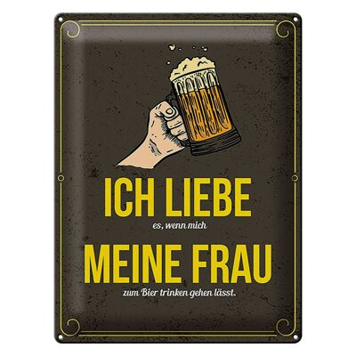 Blechschild Spruch 30x40 cm wenn mich meine Frau zum Bier trinken Deko Schild