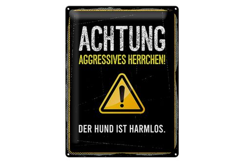 Blechschild Hinweis 30x40 cm Achtung aggressives Herrchen Hund Deko Schild