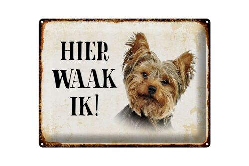 Blechschild Spruch 40x30 cm holländisch Hier Waak ik Yorkshire Terrier Schild