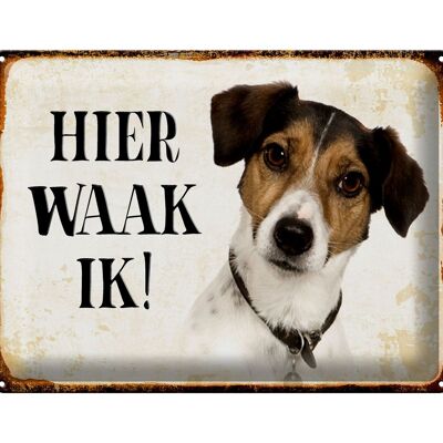 Blechschild Spruch 40x30 cm holländisch Hier Waak ik Jack Russell Terrier Schild