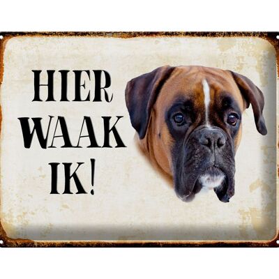 Targa in metallo con scritta "Dutch Here Waak ik Boxer" 40x30 cm. Targa decorativa