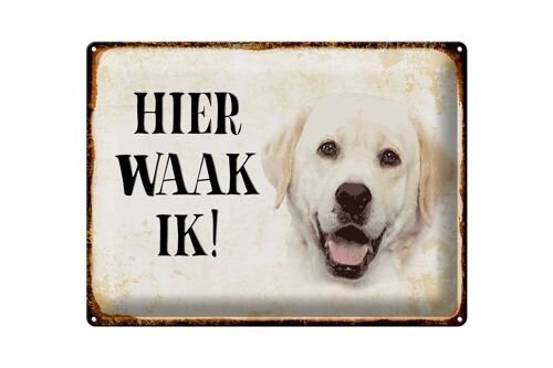 Blechschild Spruch 40x30 cm holländisch Hier Waak ik beige Labrador Deko Schild