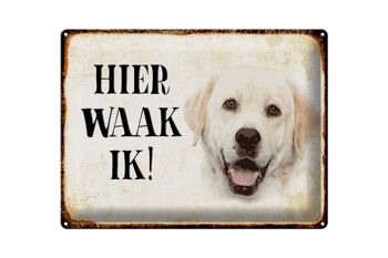 Plaque décorative en étain avec inscription « Dutch Here Waak ik » Labrador beige, 40x30 cm 1