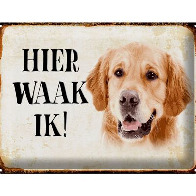 Targa in metallo con scritta "Dutch Here Waak ik Golden Retriever" 40x30 cm