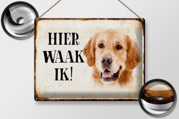 Panneau en étain avec inscription « Dutch Here Waak ik Golden Retriever », 40x30 cm 2