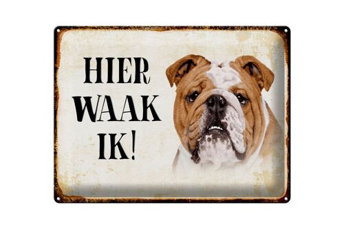 Blechschild Spruch 40x30 cm holländisch Hier Waak ik Bulldogge Deko Schild