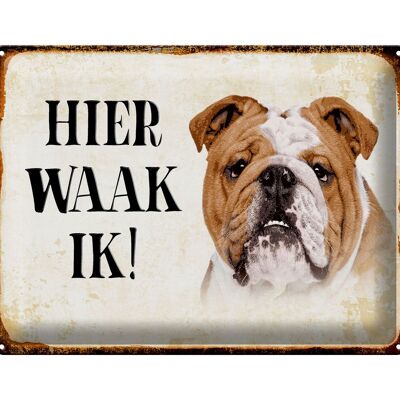 Blechschild Spruch 40x30 cm holländisch Hier Waak ik Bulldogge Deko Schild