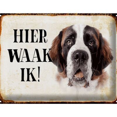 Targa in metallo con scritta "Dutch Here Waak ik St. Bernard" 40x30 cm