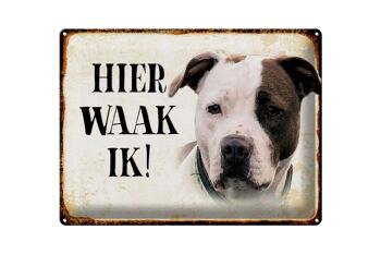 Plaque en tôle avec inscription « Dutch Here Waak ik American Pitbull Terrier » 40 x 30 cm 1