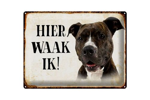 Blechschild Spruch 40x30 cm holländisch Hier Waak ik Pitbull Terrier Deko Schild