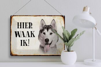 Panneau décoratif en étain avec inscription « Dutch Here Waak ik Husky sibérien », 40x30 cm 3