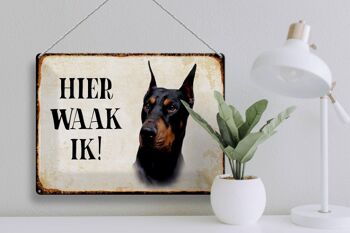 Panneau en étain avec inscription « Dutch Here Waak ik Dobermann », 40x30 cm, panneau décoratif 3