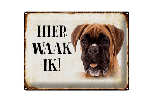 Blechschild Spruch 40x30 cm holländisch Hier Waak ik Boxer Hund Deko Schild