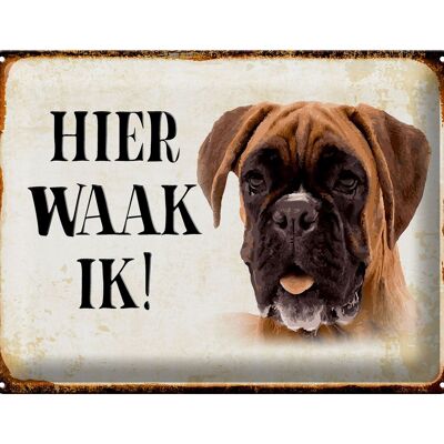 Blechschild Spruch 40x30 cm holländisch Hier Waak ik Boxer Hund Deko Schild
