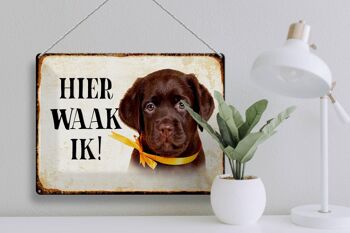 Panneau décoratif en étain avec inscription « Dutch Here Waak ik Labrador Puppy », 40x30 cm 3