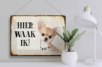 Plaque en tôle disant 40x30 cm Dutch Here Waak ik Chihuahua avec plaque en chaîne 3